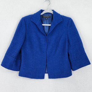 Lafayette 148 Jacket Women 4 Blue Wool Mohair Blend Blazer Cropped Boucle Career